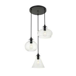 Living District - Destry 3 Lights Black Pendant With Clear Glass - Black And Clear