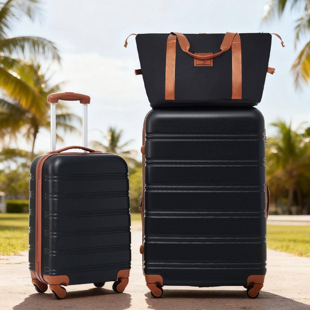 Angle. BreeBe - Hardshell Luggage Sets 2Pcs + Bag Spinner Suitcase with TSA Lock Lightweight 20' + 28' - Black+Brown.