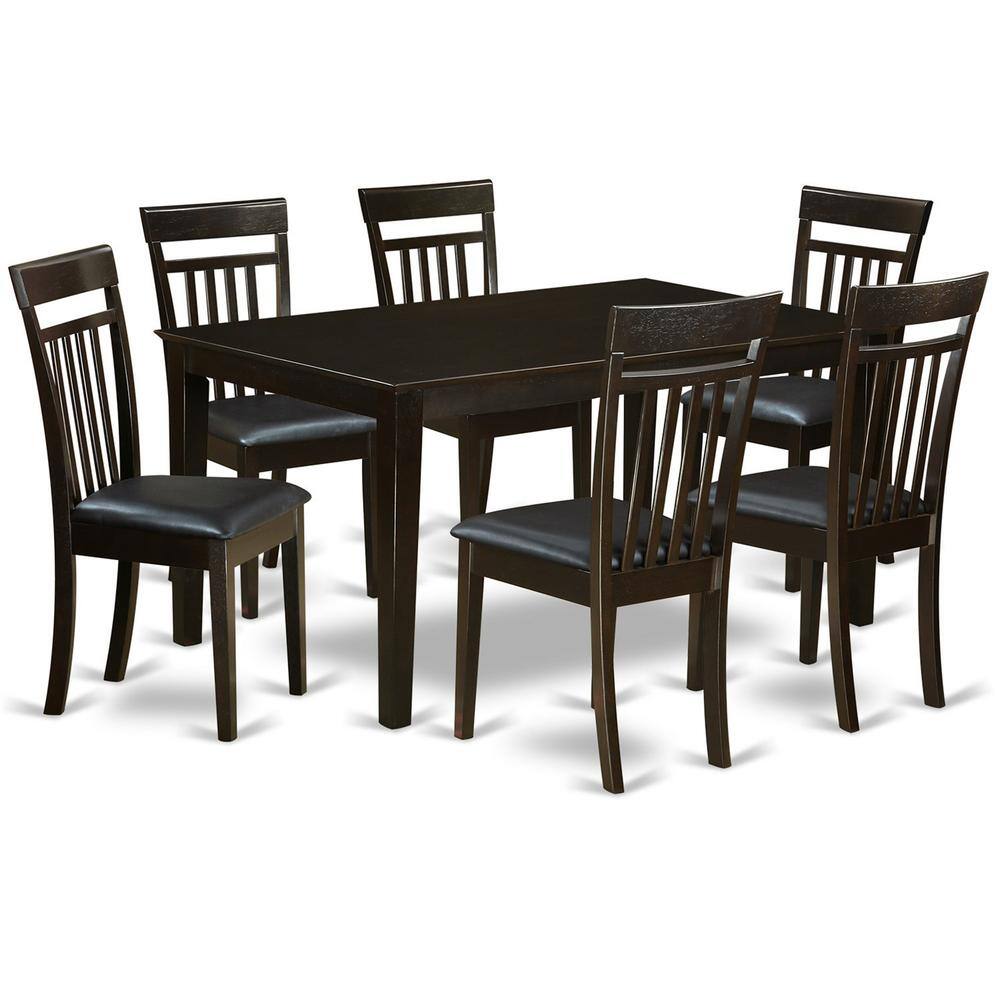 Left. East West Furniture - 7 Pc Dining room Dining Table and 6 Dining Chairs - Cappuccino.