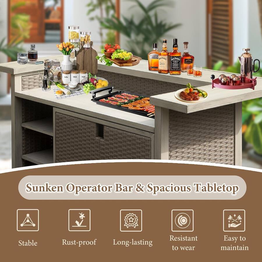 Pe Rattan Mondawe Outdoor Aluminum PE Wicker Bar Table with Cabinet Beige - Best Buy