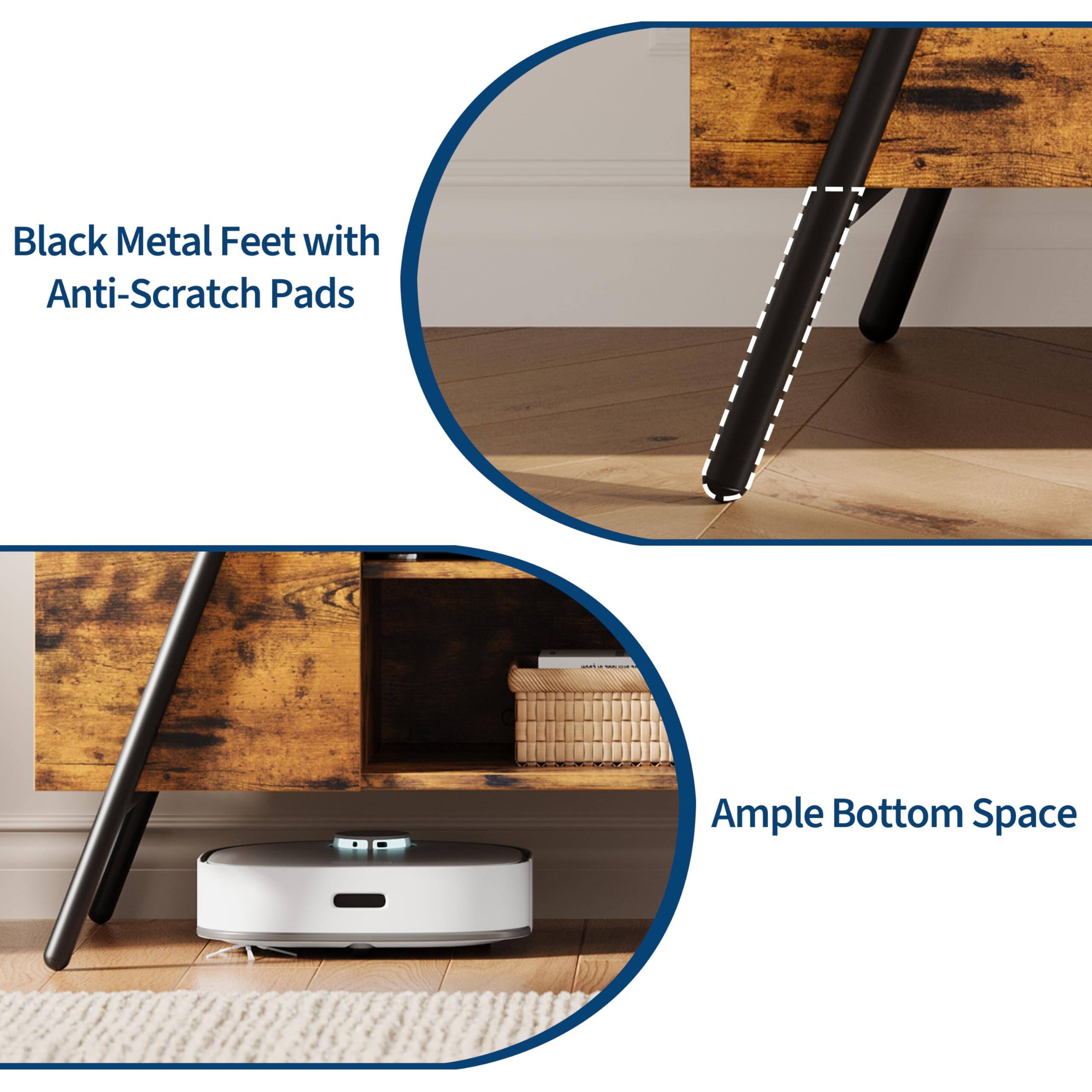 Black Metal Feet with Anti-Scratch Pads

Ample Bottom Space