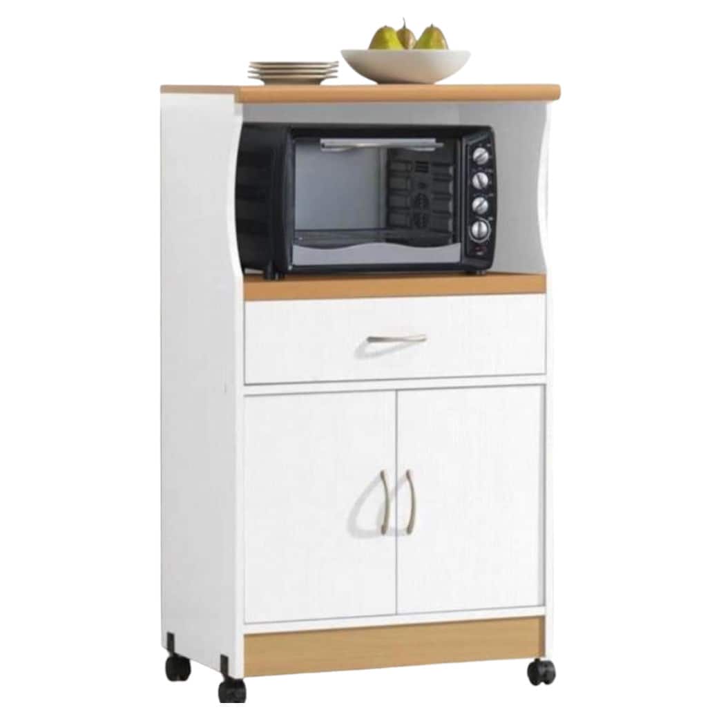 SlickBlue - Rolling Microwave Cart with Wood Finish - White