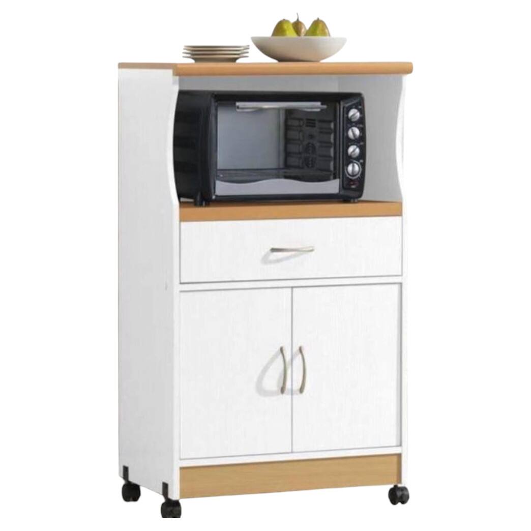 SlickBlue - Rolling Microwave Cart with Wood Finish - White