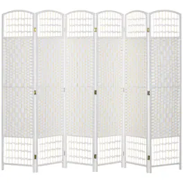 Homcom - Room Divider, Folding Privacy Screen, Room Separator, Wave Fiber Freestanding Partition Wall Divider - White