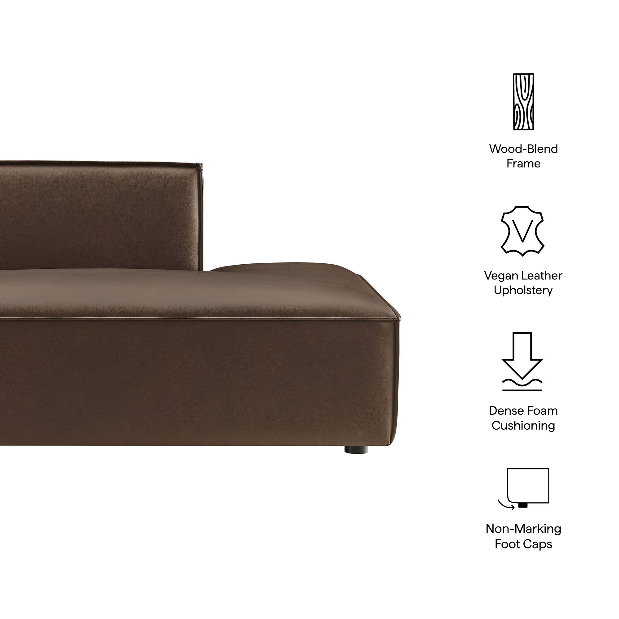 Wood-Blend Frame  
Vegan Leather Upholstery  
Dense Foam Cushioning  
Non-Marking Foot Caps