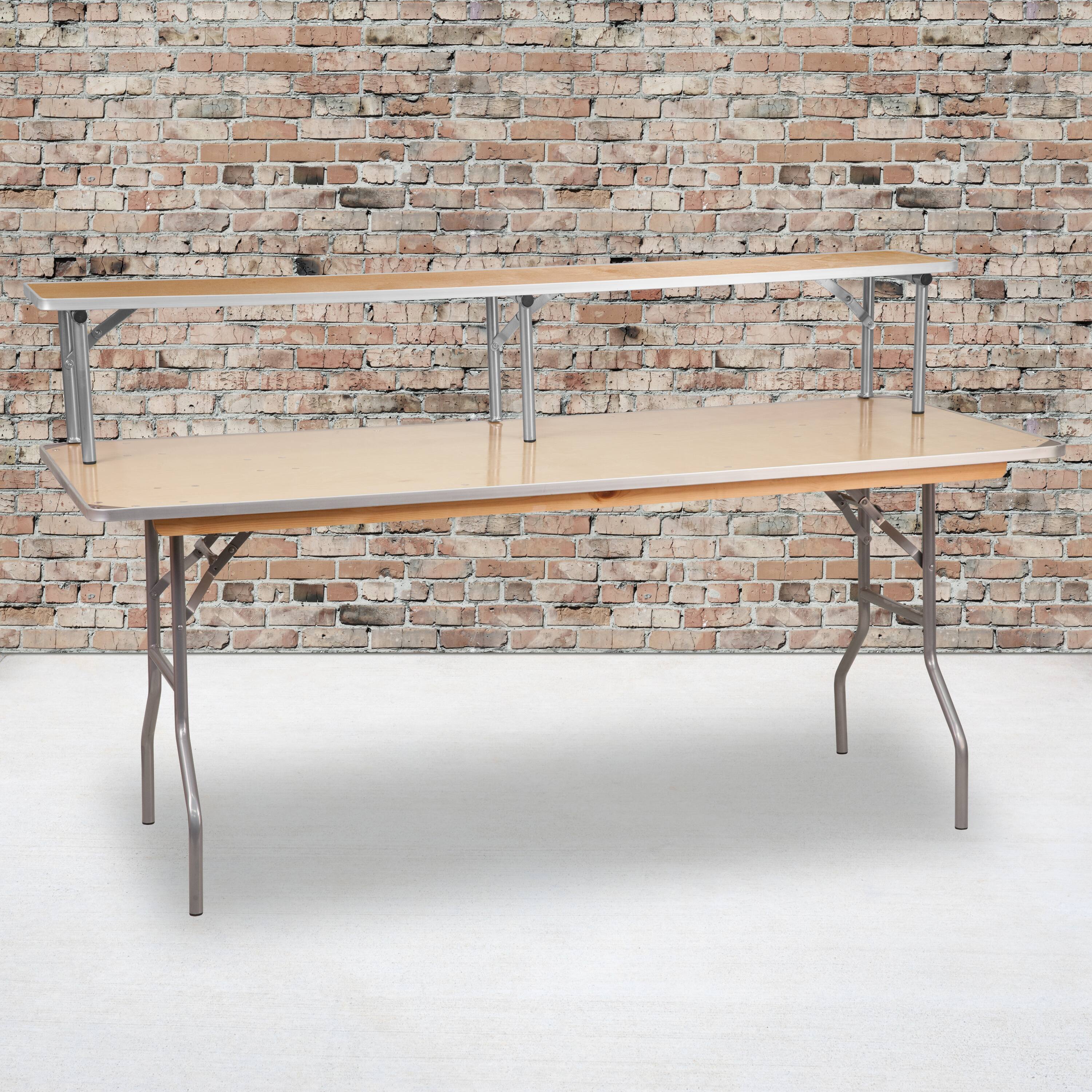 Alt View 1. Emma + Oliver - 72'' x 12'' x 12'' Birchwood Bar Top Riser with Silver Legs - Natural.