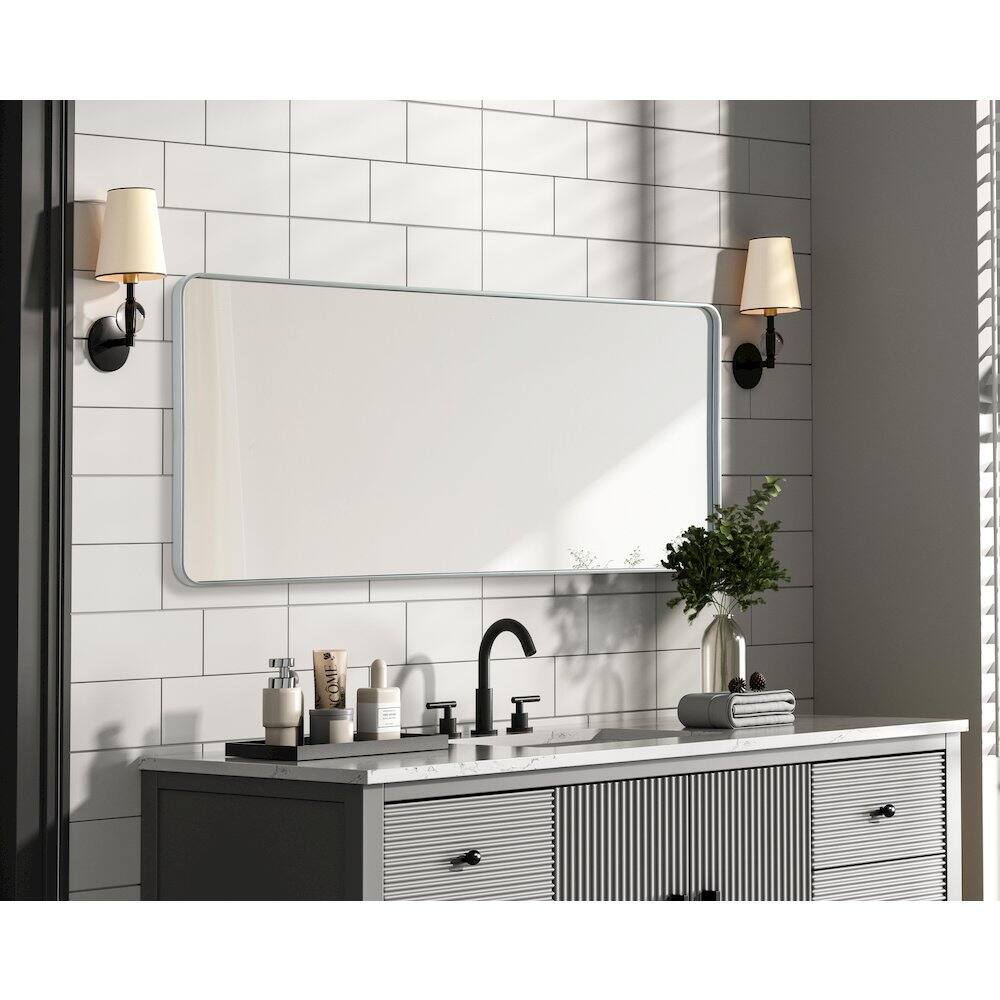 Alt View 2. Elegant Decor - Contour Metal Rectangle Mirror 32x72 in Silver - Silver.