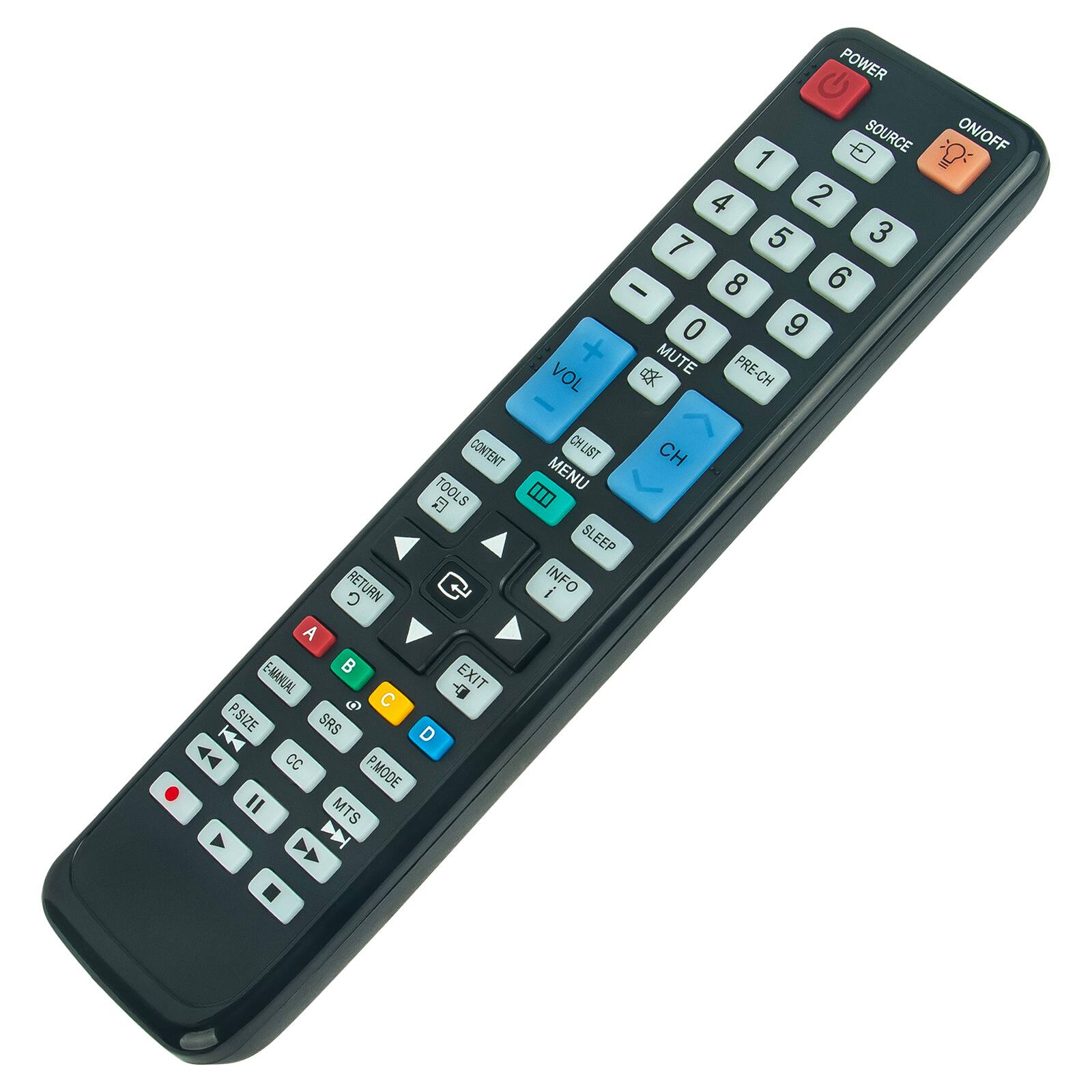 VOL  
POWER SOURCE 1 4 2 7 5 3 - 8 6 0 9 x MUTE PRE-CH ON/OFF CONTENT CH LIST TOOLS MENU 2 0 SLEEP RETURN INFO A B E-MANUAL EXIT C P. SIZE SRS K D 44 CC P. MODE II MTS Y D CH