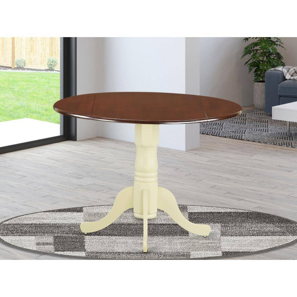 Angle. East West Furniture - East West Furniture DLT-MMK-TP Dublin Modern Dining Table, a Round Kitchen Table with Dropleaf & Pedestal Base - Brown.