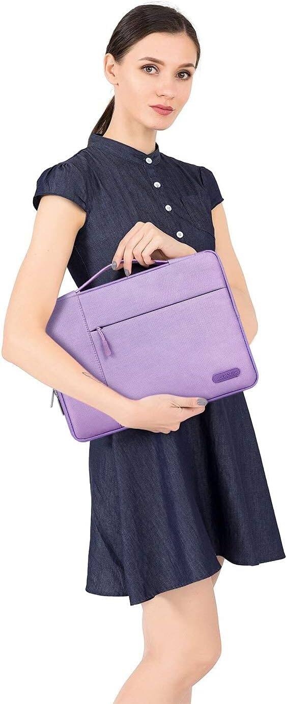 Alt View 1. mosiso - 13.3-inch Slim Laptop Sleeve with Handle, Shock-Resistant Bubble Foam, Two Exterior Pockets - Purple.