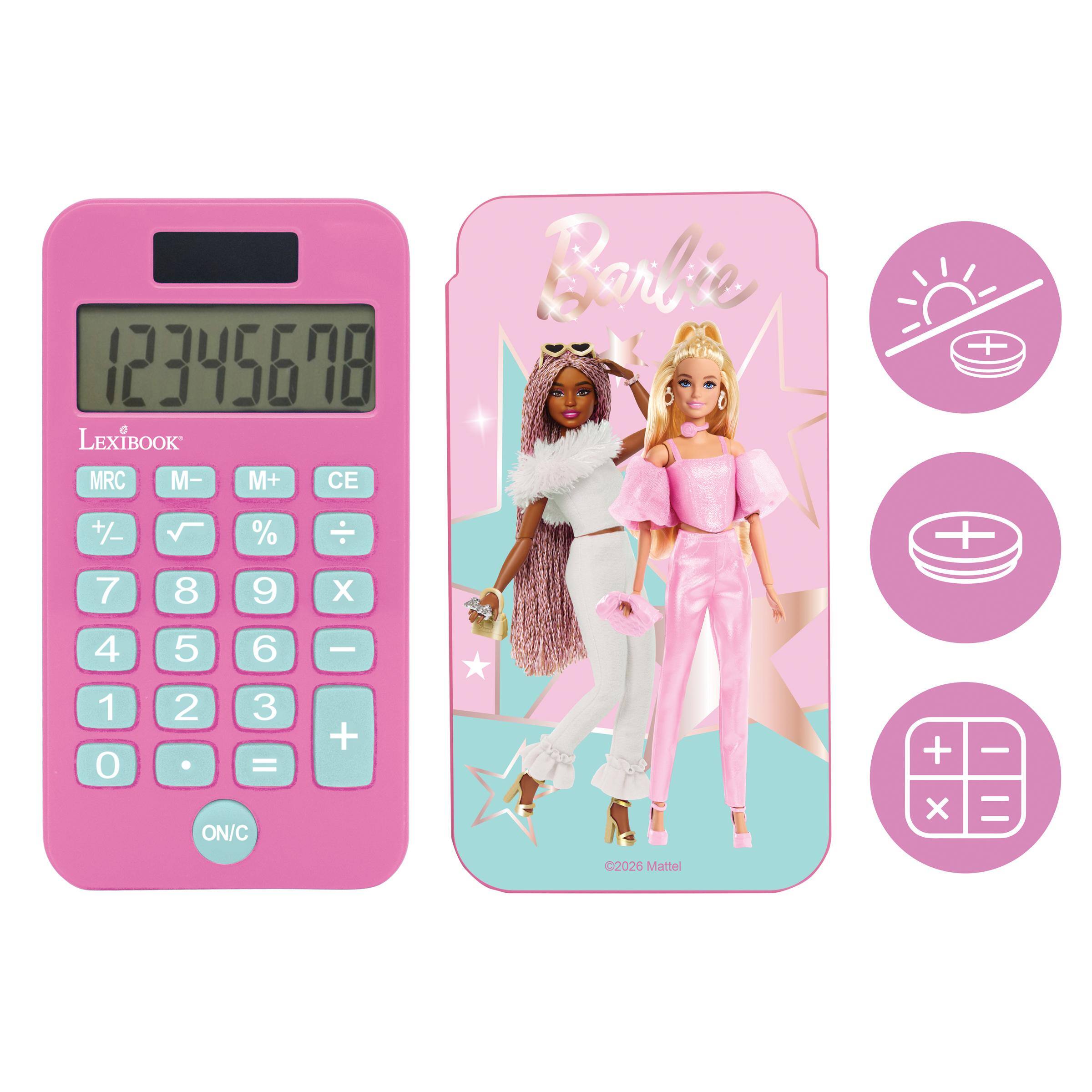 12345678 LEXIBOOK MRC M- M+ CE  
Babie  
+/- 7 8 % 9 X  
4 5 6 -  
1 0 2 3 = ON/C  
+ X - =  
2026 Mattel