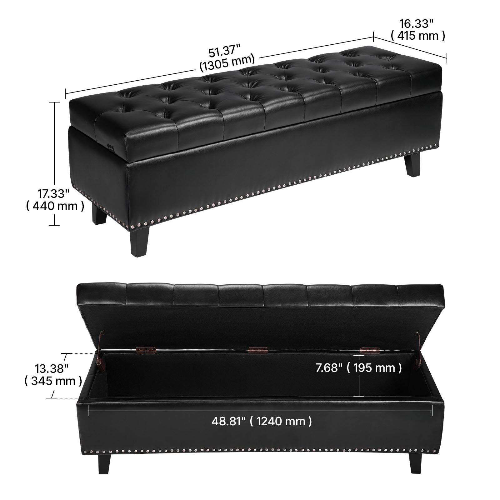 - 51.37" (1305 mm)
- 16.33" (415 mm)
- 17.33" (440 mm)
- 13.38" (345 mm)
- 7.68" (195 mm)
- 48.81" (1240 mm)