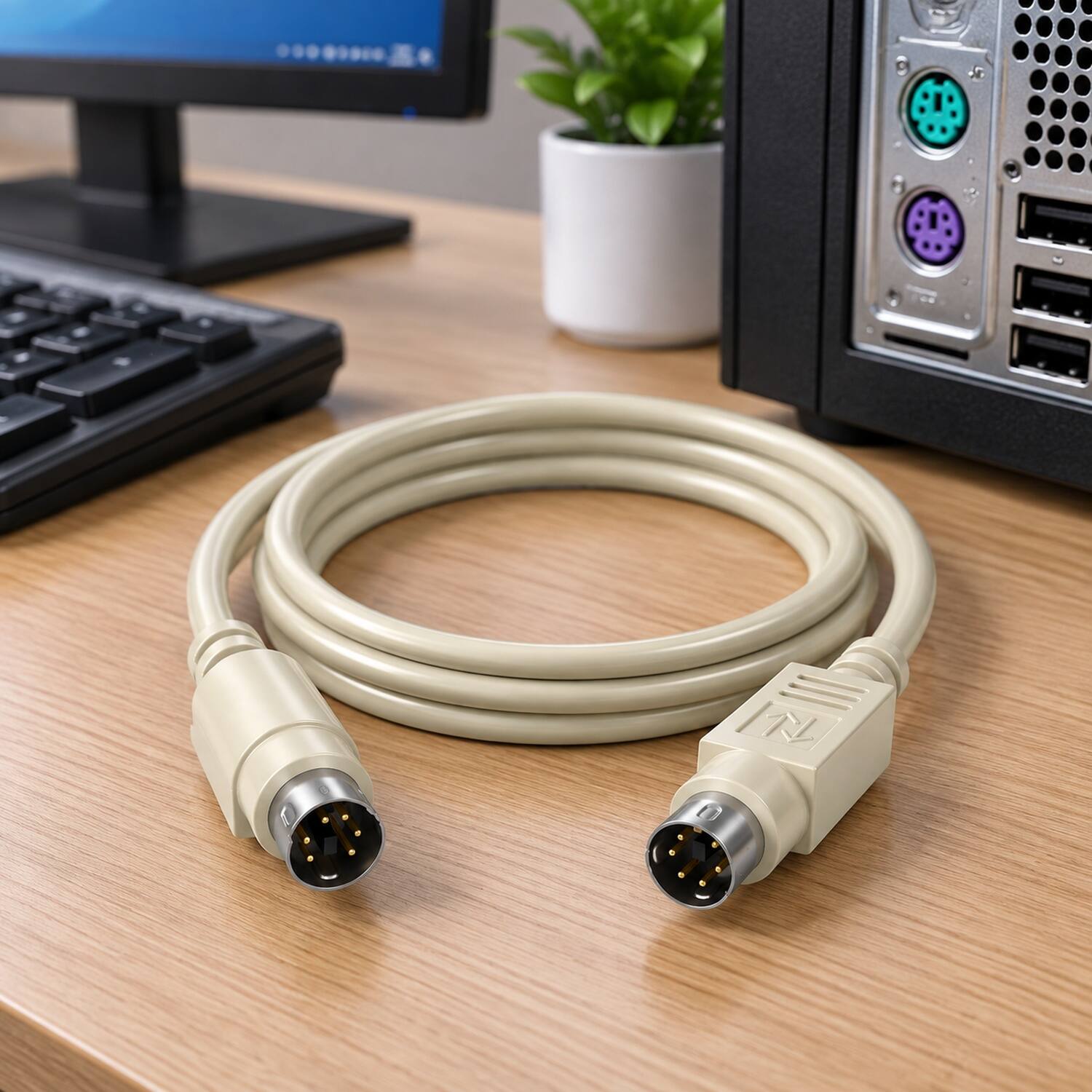 Sanoxy 6ft Mini DIN6 M/M PS/2 Keyboard/Mouse Cable Beige - Best Buy