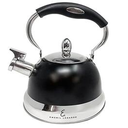 Emeril Lagasse - 2.6 Qt Whistling Tea Kettle, Stainless Steel, Induction, Folding Handle - Black/Chrome
