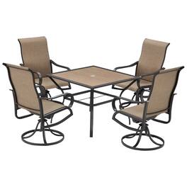 Outsunny - 5 Piece Garden Patio Dining Furniture, Outdoor Conversation Set, 37" Dinner Table with Umbrella Hole - Brown