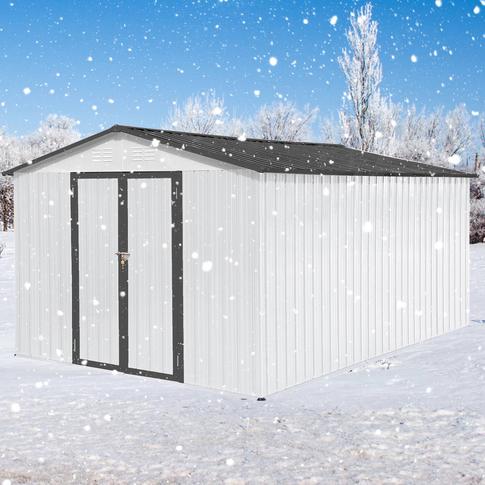 Back. Mondawe - 10x12 Ft Metal Garden Sheds Outdoor Storage Sheds - White+gray.