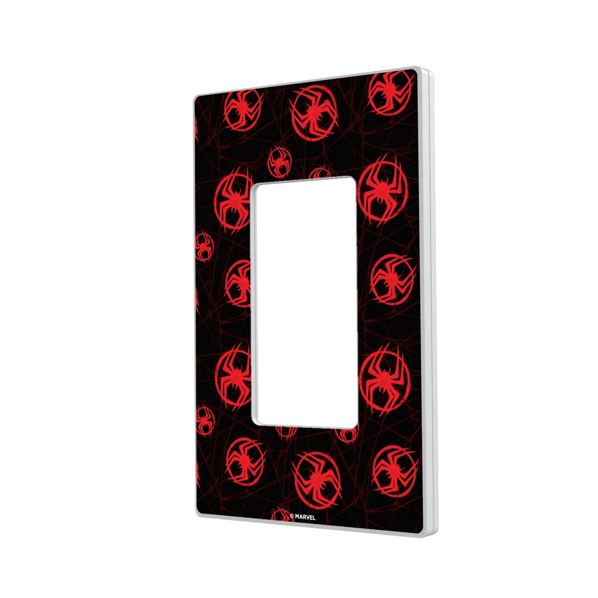 Front. Keyscaper - Marvel Pattern Hidden-Screw Light Switch Plate - Single Rocker - Miles Morales.