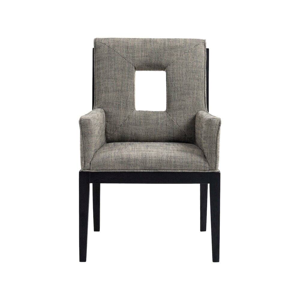 Alt View 2. Meridian Furniture - Gwendolyn Grey Linen Textured Fabric Dining Arm Chair - Grey.