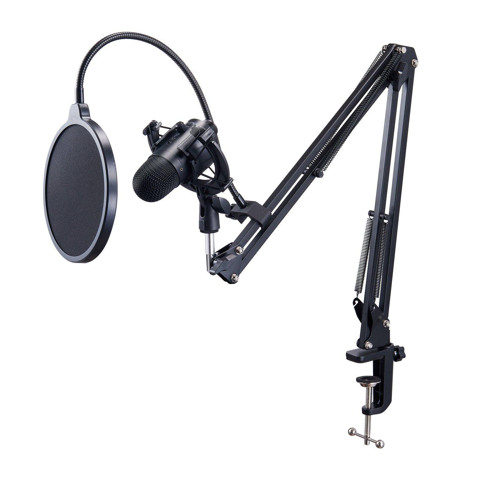 Alt View 9. Glintex - USB Microphone, 192kHz/24-bit Condenser Mic Kit with Boom Arm, Pop Filter, Shock Mount, Mute Button and Headphone Jack.