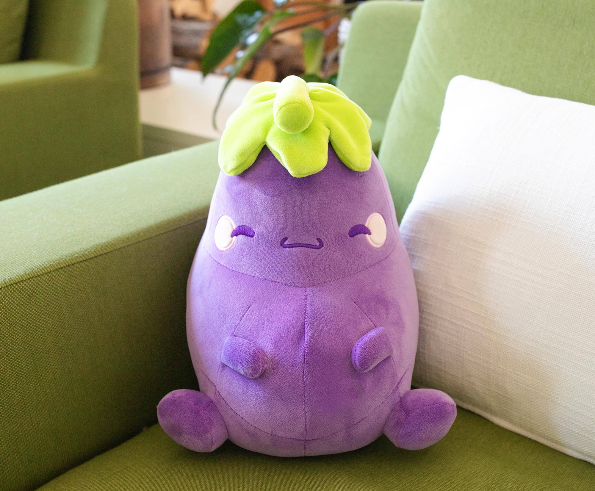 Alt View 3. Toynk - MochiOshis Eggplant 10-Inch Character Plush Toy | Murasaki Nasukkoshi - Purple.