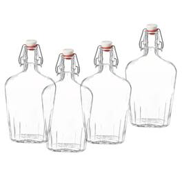 Bormioli Rocco - Fiaschetta Glass Pocket Flask Set of 4, 17 oz Bottles - Clear