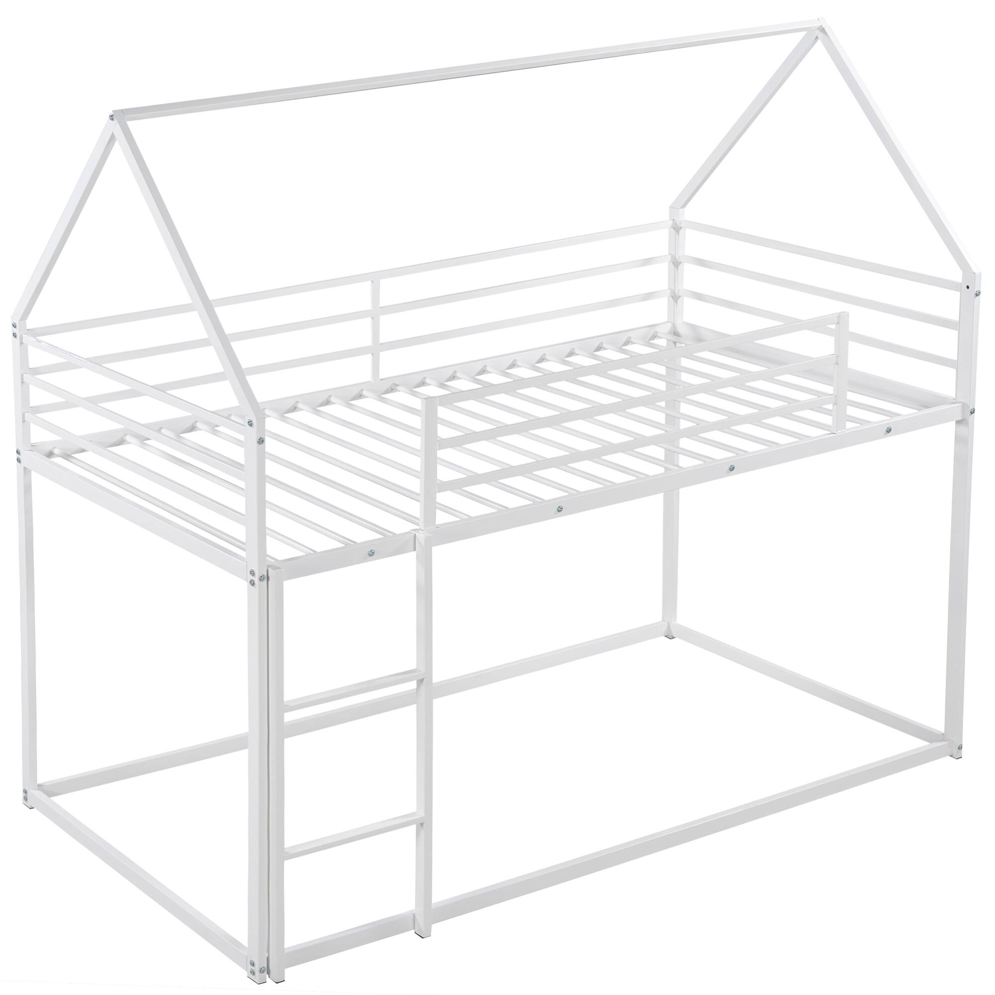 Alt View 9. GOODSILO - Space-Saving Twin Over Twin Metal Bunk Bed with Built-In Ladder and Playhouse Design - White.