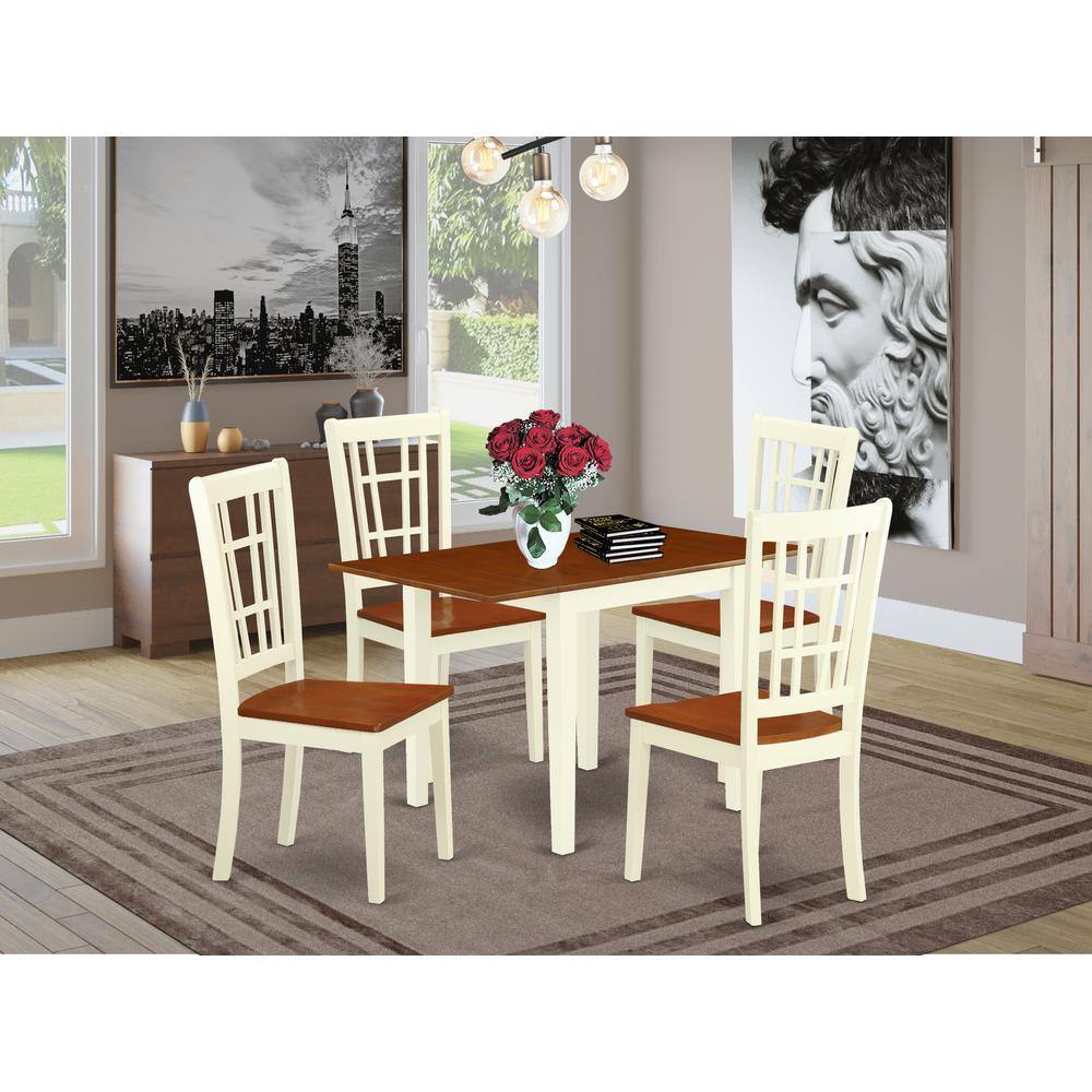 Left. East West Furniture - Dining Room Set Buttermilk & Cherry - Brown.