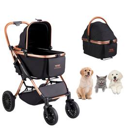 VEVOR - Pet Stroller, 4 Wheels Dog Stroller Rotate with Brakes, 66 lbs Weight Capacity, Puppy Stroller with Detachable Carrier - Black