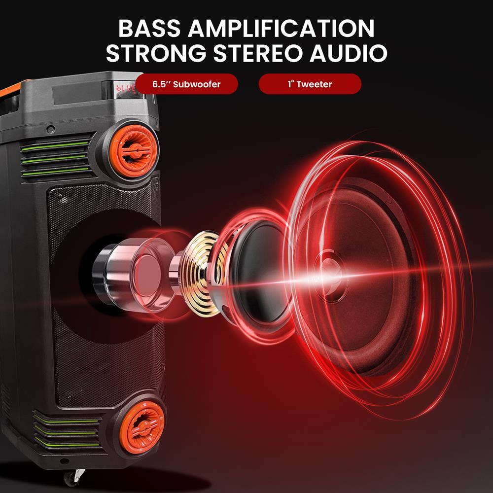 BASS AMPLIFICATION  
STRONG STEREO AUDIO  

6.5" Subwoofer  
1" Tweeter