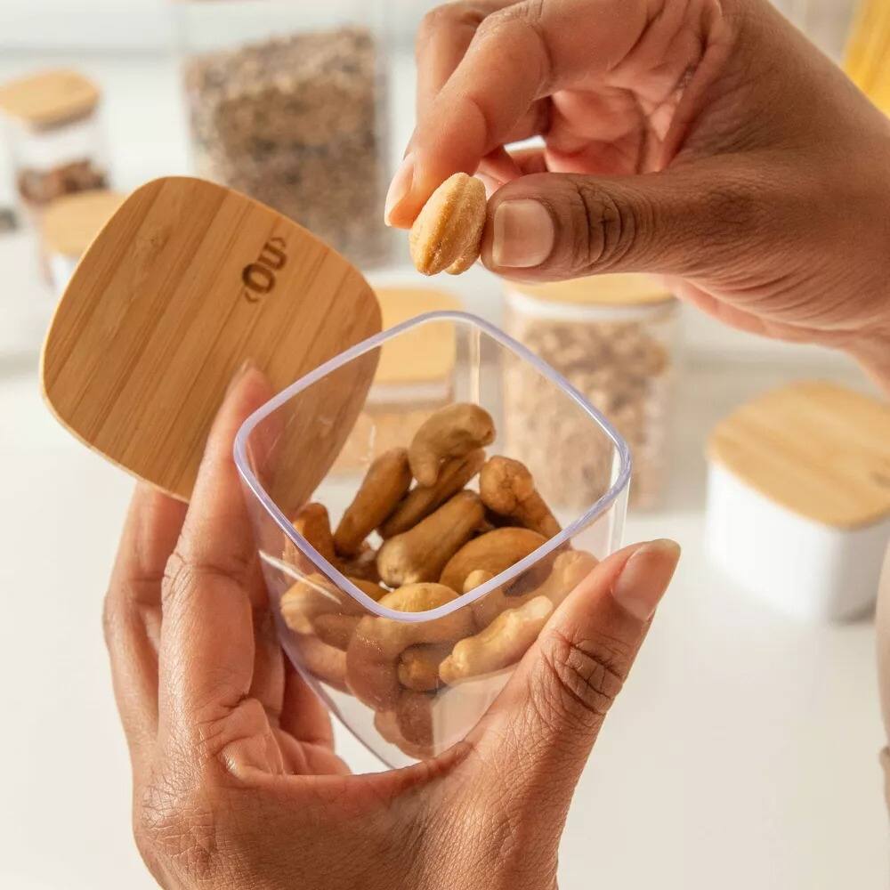 Alt View 1. OU - OU Airtight Food Storage Container Set w Bamboo Lid 8pc (set of 4) Plastic Storage Container - Clear.