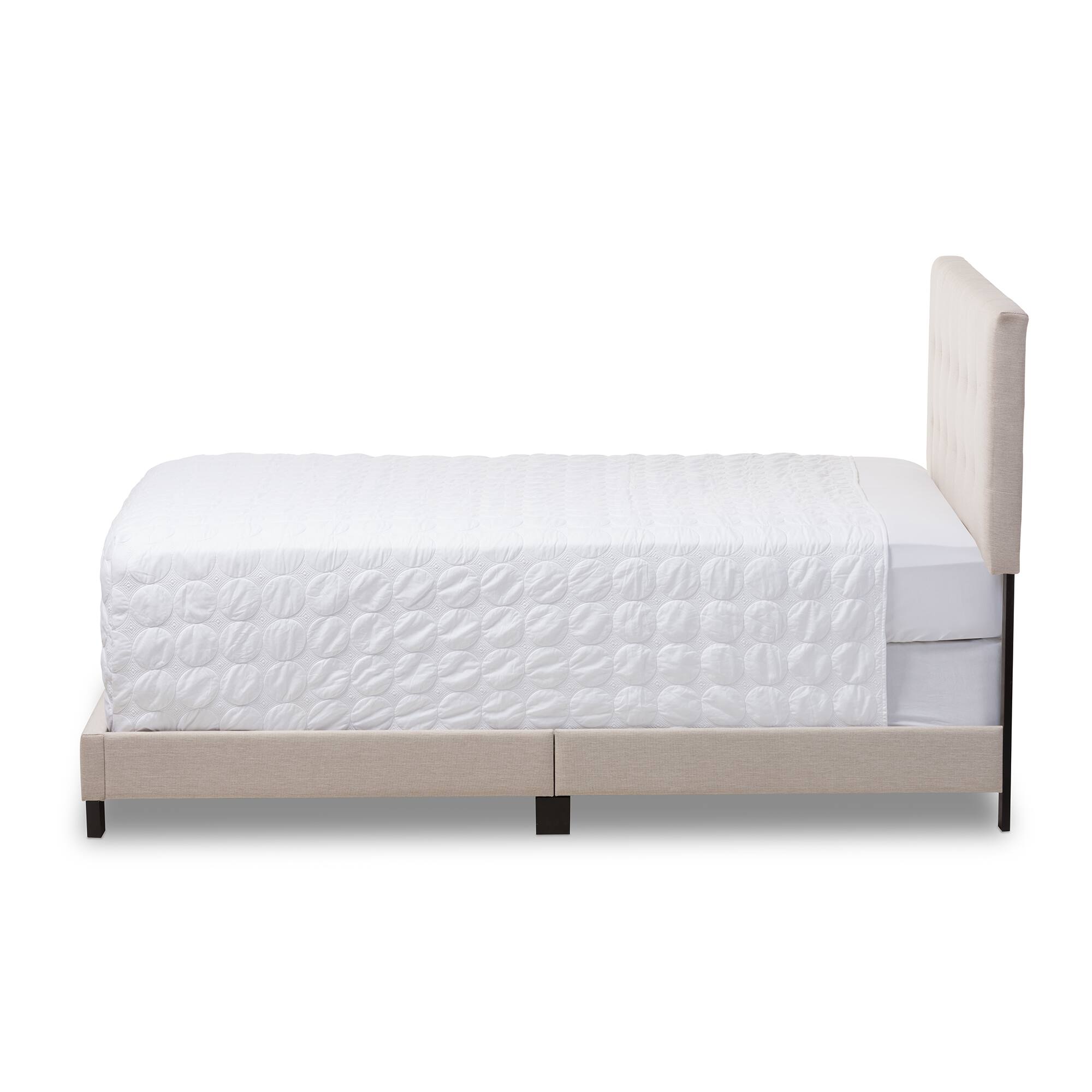 Angle. Baxton Studio - Brookfield Modern and Contemporary Fabric Upholstered Grid-tufting Bed - Beige.