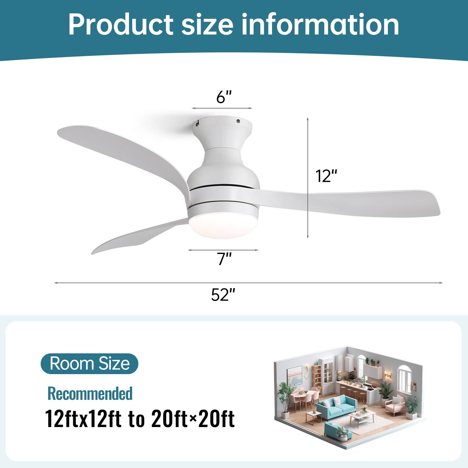 Product size information

6" 12" 7" 52"

Room Size
Recommended
12ftx12ft to 20ftx20ft