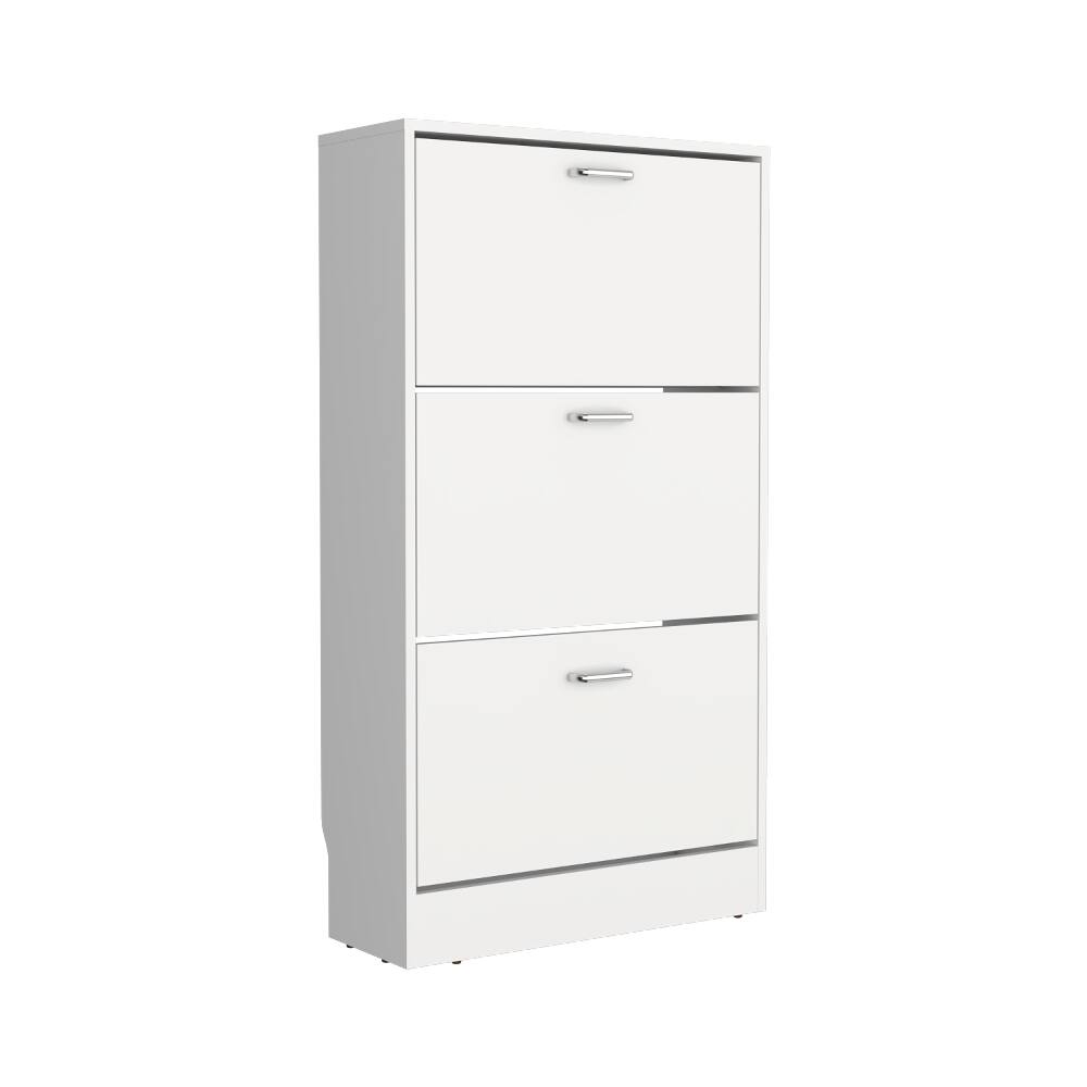Alt View 2. Loheer - Loheer White Pull Down Shoe Rack, Slim Entryway Shoe Cabinet - White.