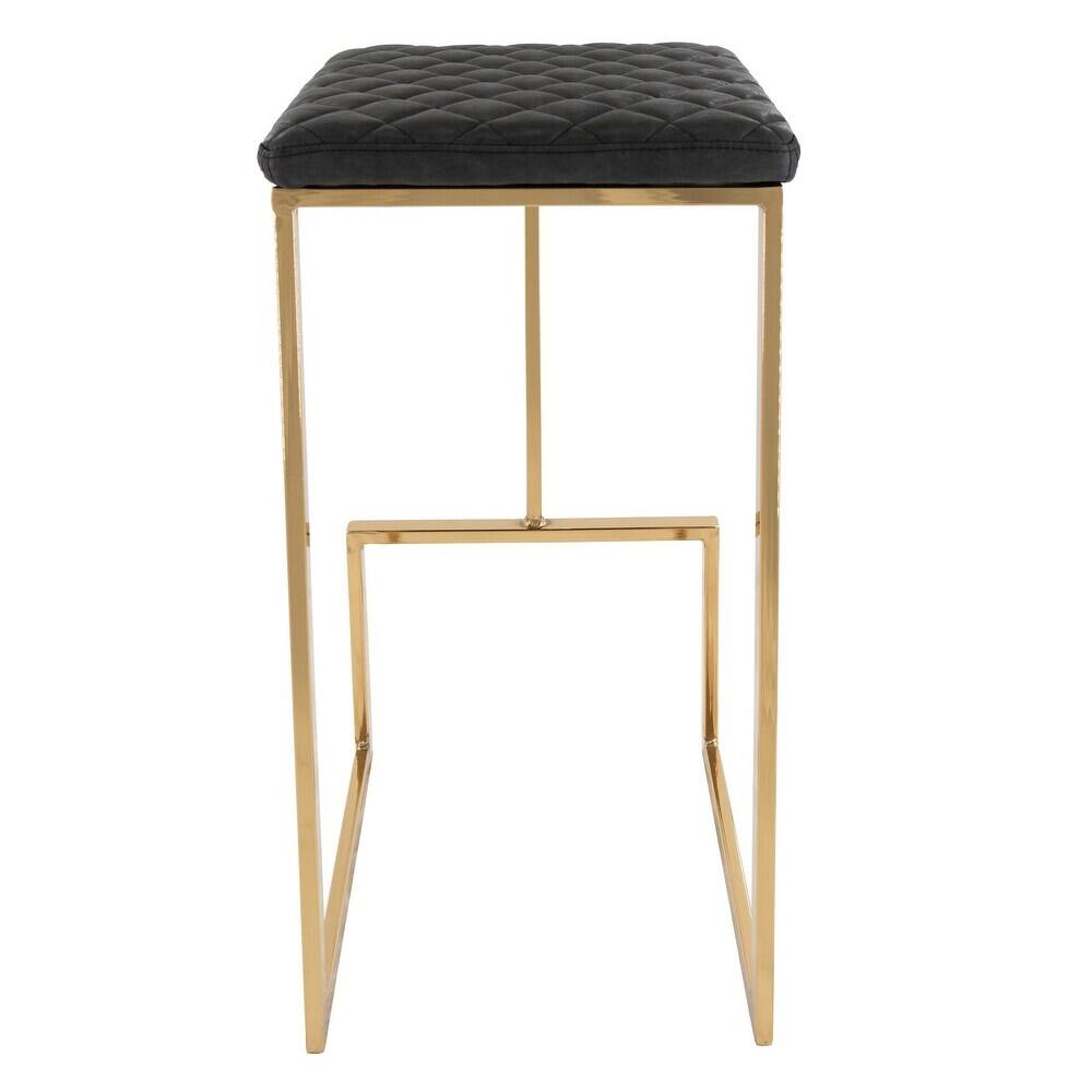 Alt View 4. LeisureMod - Quincy Modern Quilted Leather Bar Stool with Gold Metal Frame Counter Height Chair Set of 2 - Charcoal Black.