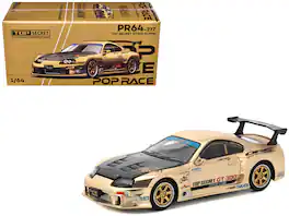 Toyota Supra "Top Secret" GT300 RHD (Right Hand Drive) with Carbon Hood 1/64 Diecast Model Car by Pop Race - Gold Metallic