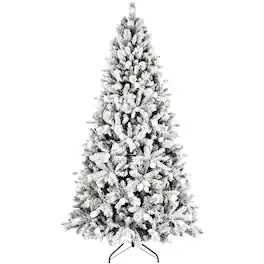 BreeBe - 7.5ft Flocked Christmas Tree with 400L Colorful LED Lights with G45 ball - White