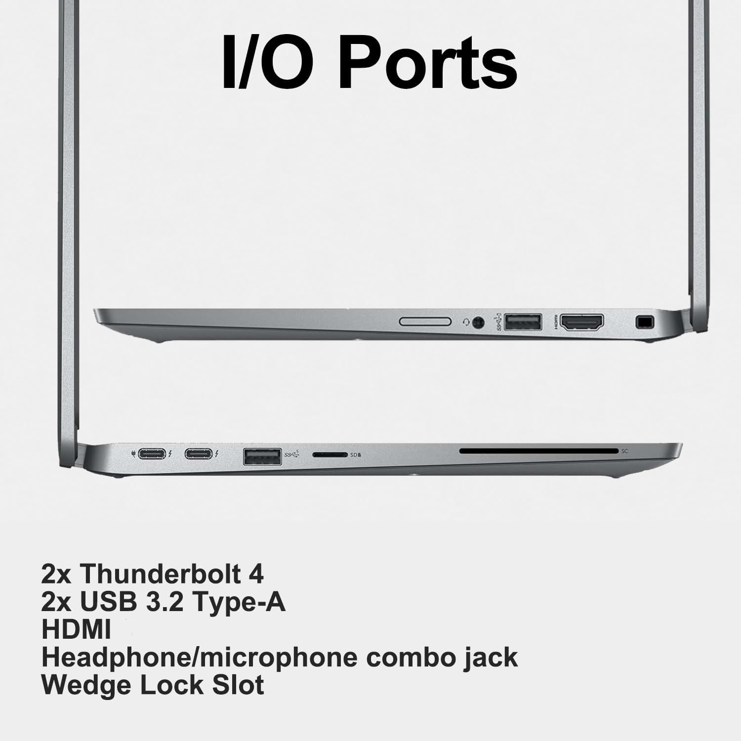 I/O Ports

2x Thunderbolt 4  
2x USB 3.2 Type-A  
HDMI  
Headphone/microphone combo jack  
Wedge Lock Slot