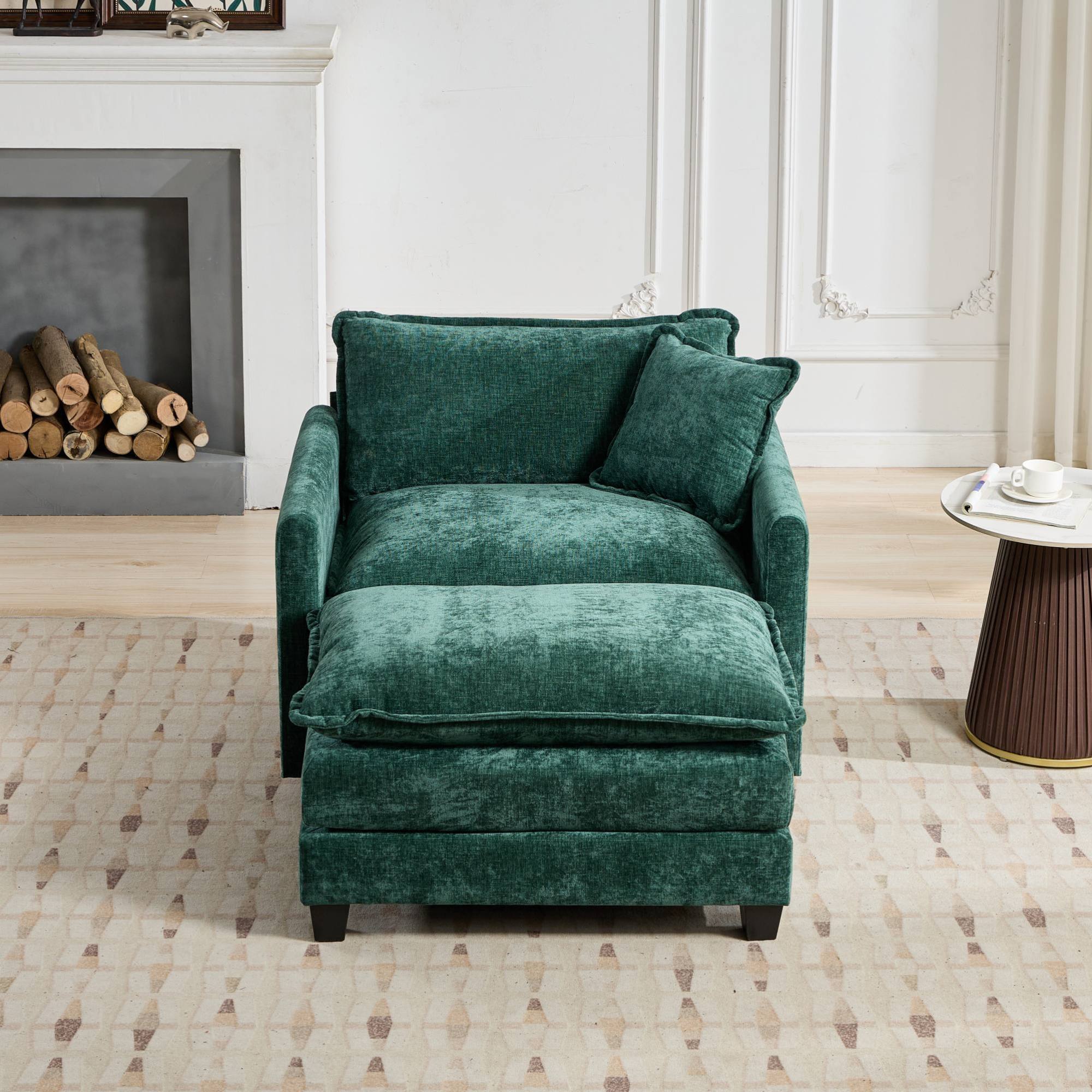 Angle. GOODSILO - Modular Sofa Ottoman with Adjustable Backrest and Double Layer Cushion for Modern Living Spaces - Green.