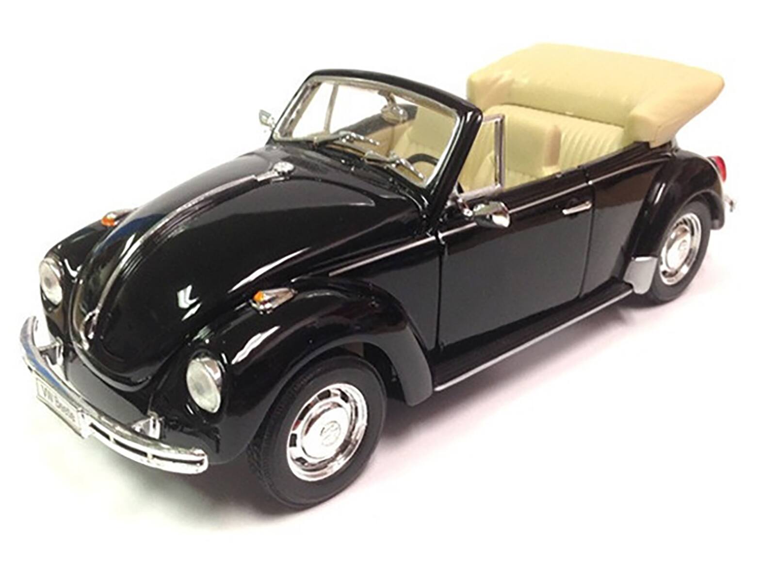 Angle. Welly - Volkswagen Beetle Convertible Black 1/24 Diecast Model Car by Welly - Black.
