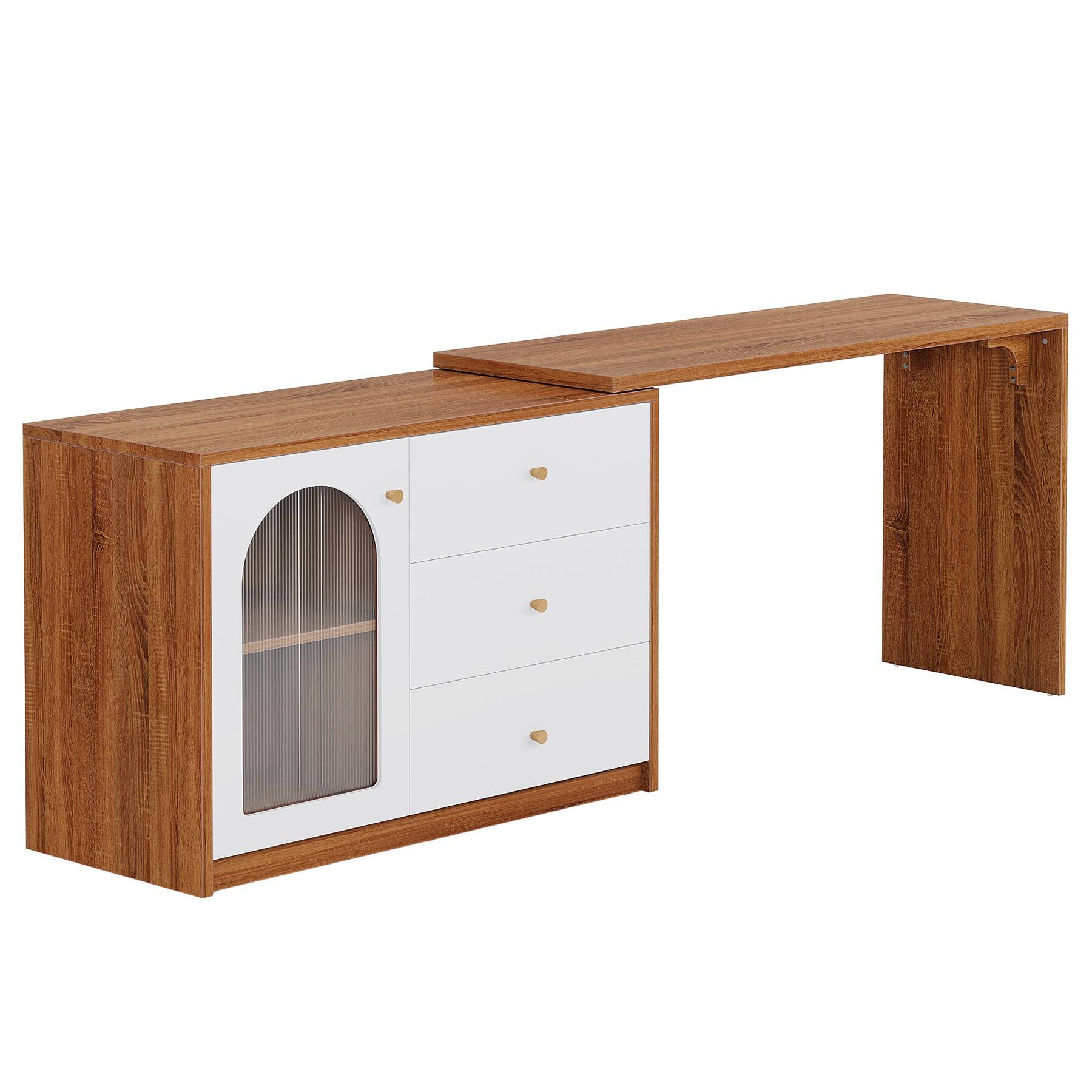 Back. Kadyn - Kadyn Wooden Computer Desk with Storage Drawers, Home Office Furniture for Home and Office, Space-Saving Design, Brown - Brown And White.