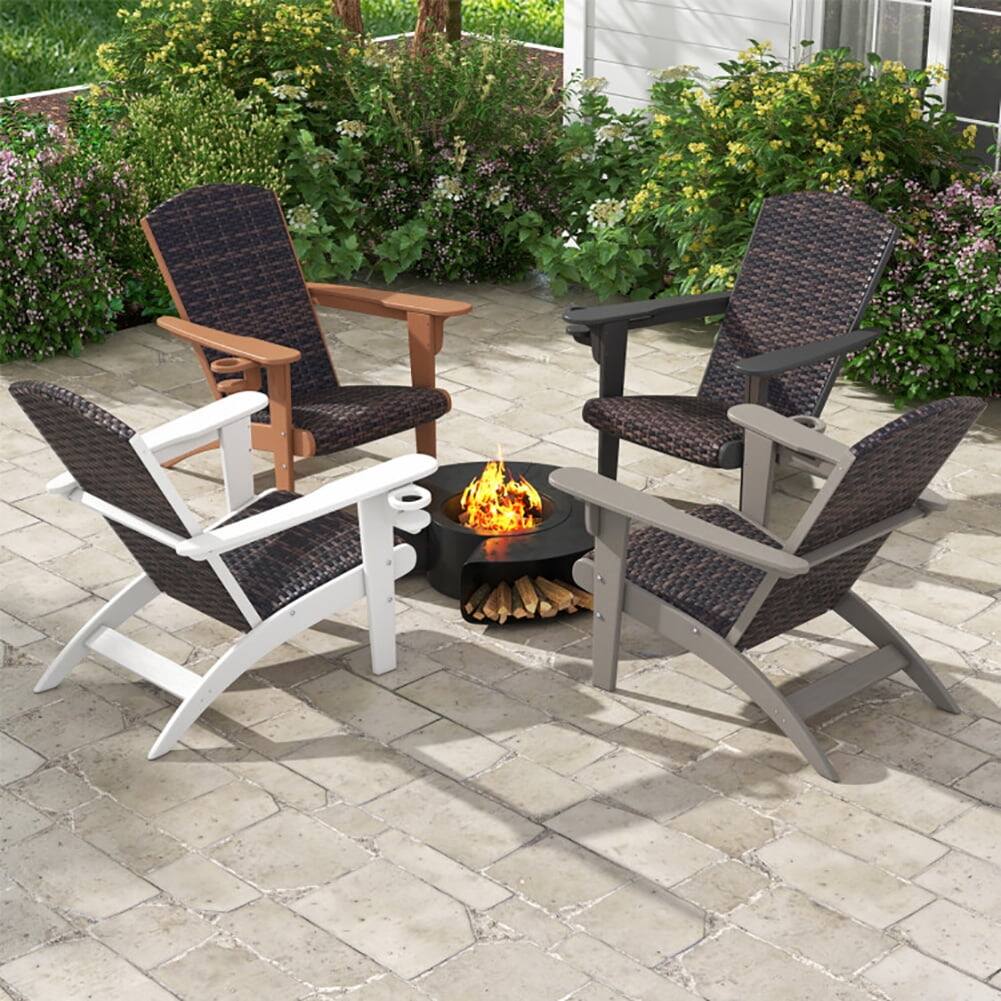 Left. Pefilos - Patio Adirondack Chair with Rattan Padded Seat and Hidden Cupholder, Outdoor Patio Chairs, White - White.