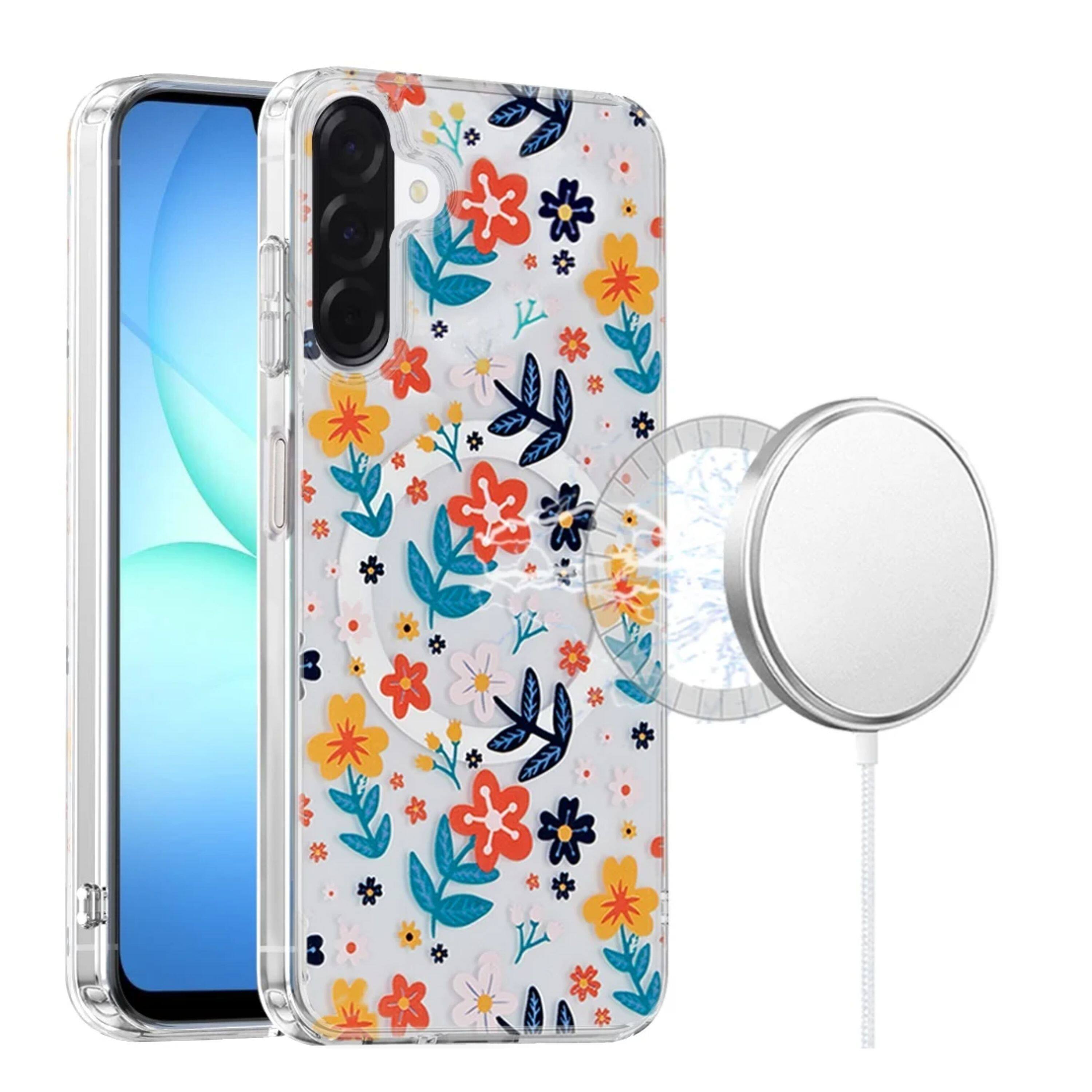 Angle. Kitcheniva - IMD Dual Layer Magnetic Circle Cover Phone Case With Tempered Glass For Samsung Galaxy A17 5G Colorful Floral - Colorful Floral.