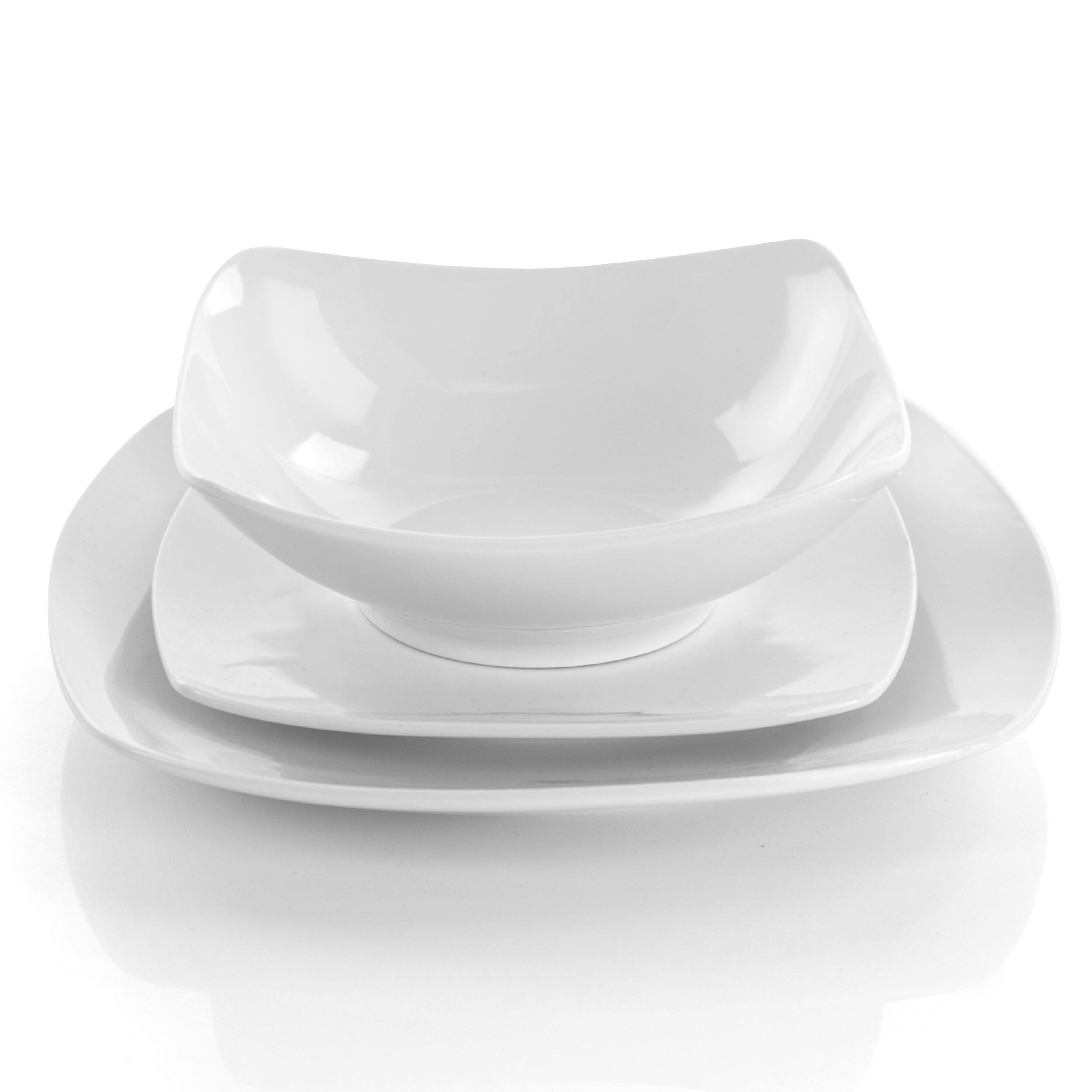 Alt View 1. Elama - Elama Newman 18 Piece Square Porcelain Dinnerware Set in White - White.