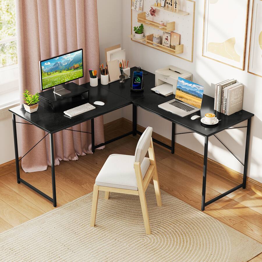 Long Table For Computer Gymax L Shaped Reversible Computer Desk 2 Person Long Table w/Monitor ...