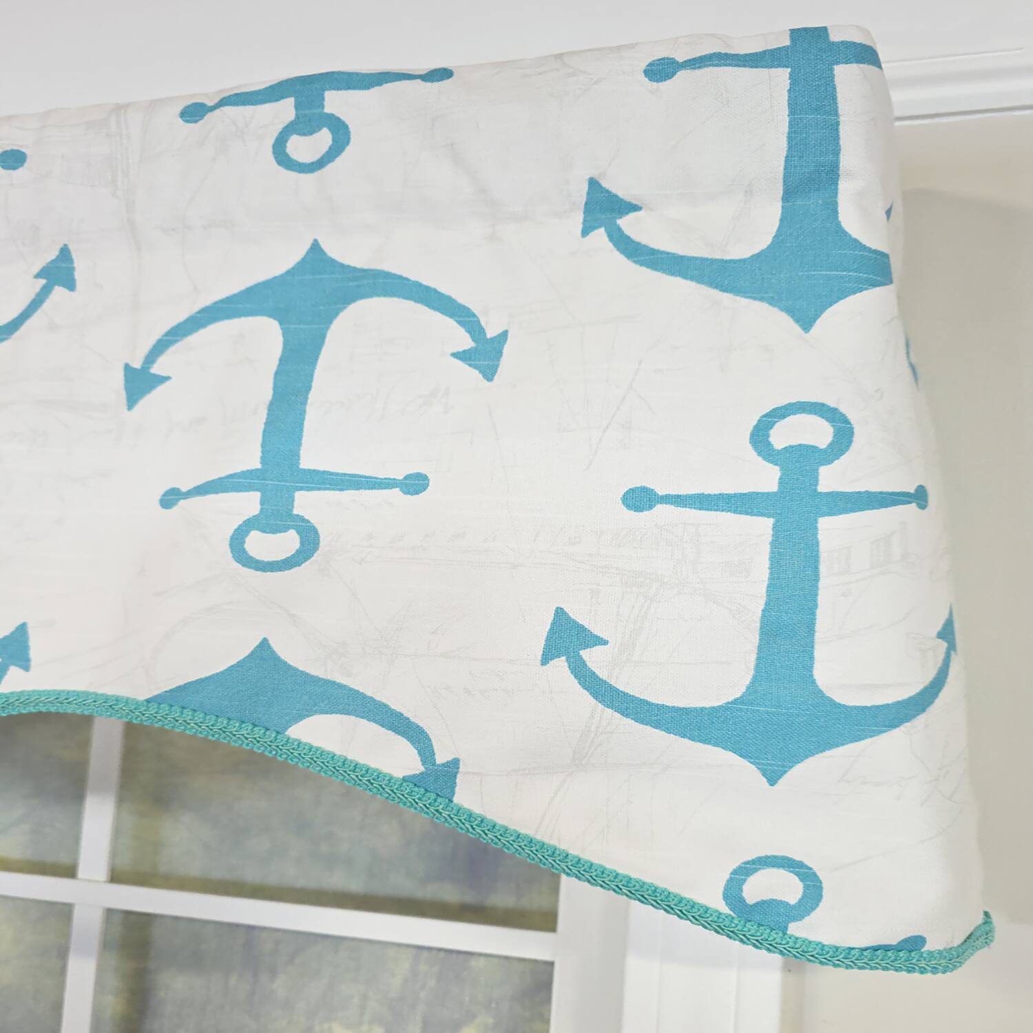 Back. RLF Home - RLF Home Anchors Cornice Window Valance 100% Cotton Lined Rod Pocket 50" x 17" Green - Green.
