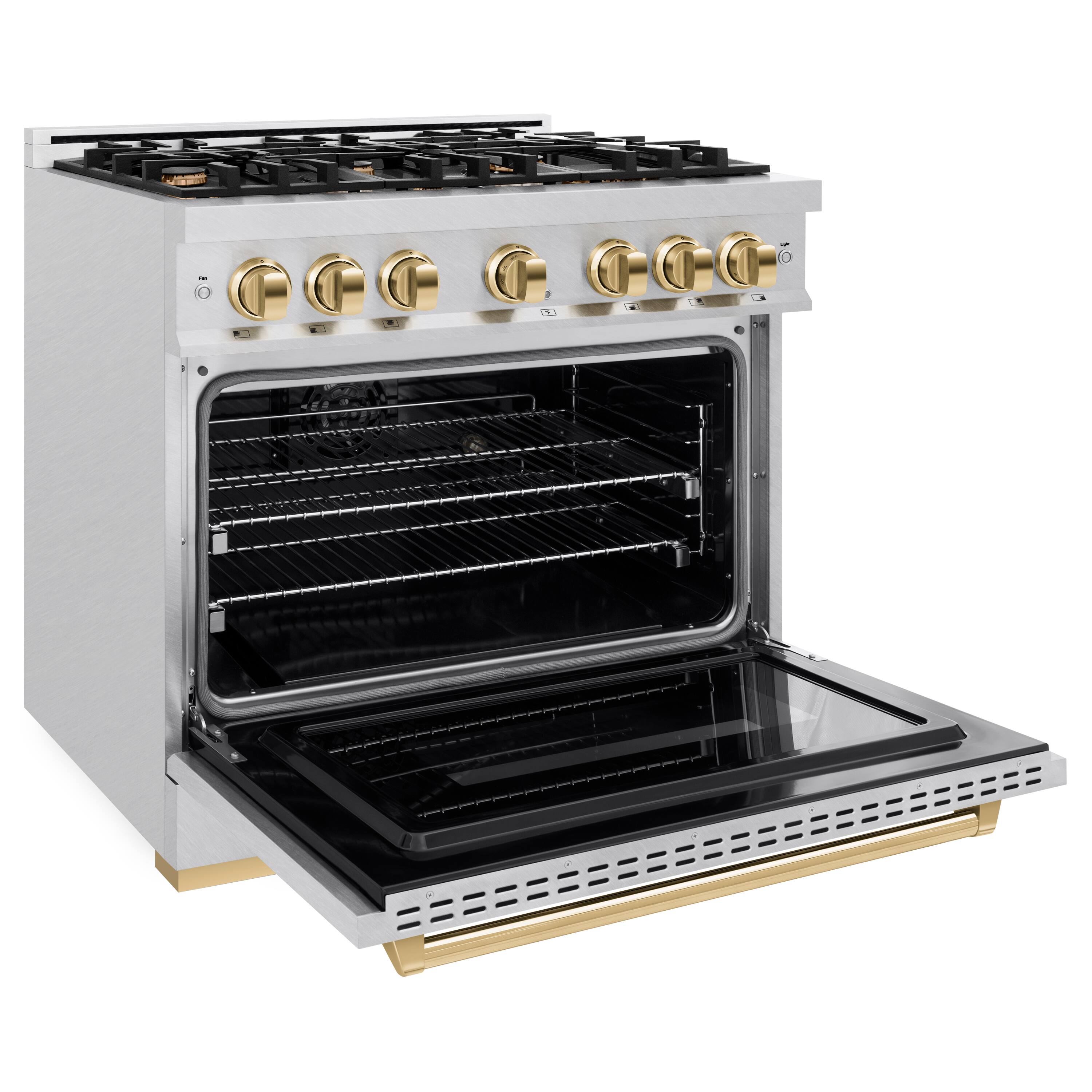 Alt View 1. ZLINE - ZLINE Autograph 36 in. Classic Dual Fuel Satin Steel Range w/ 6 Burners & Gold Accents (CDRSZ-36-G) - Stainless Steel.