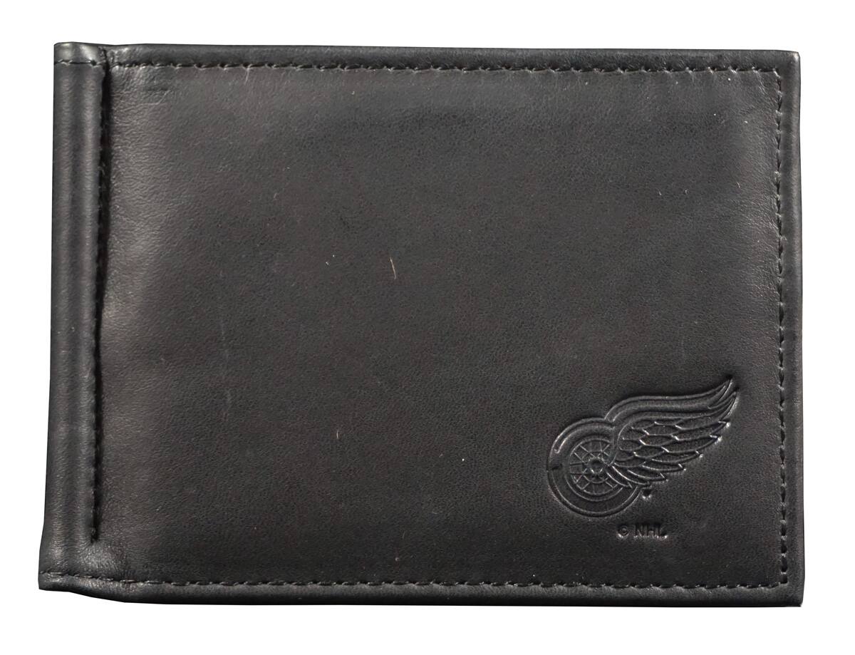 Front. Rico Industries - Detroit Red Wings NHL RFID Blocking Shield Black Leather Moneyclip Wallet - Multi.