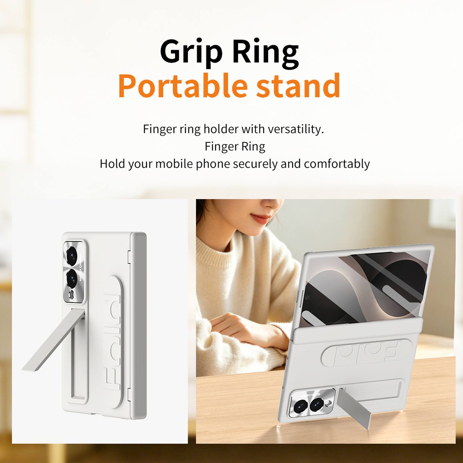 Grip Ring Portable stand

Finger ring holder with versatility. Finger Ring Hold your mobile phone securely and comfortably