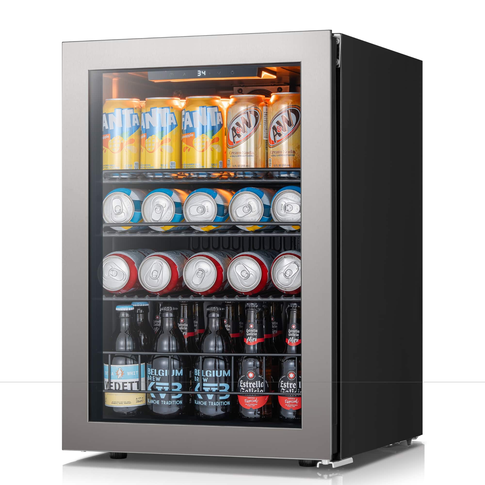Ca'Lefort - Beverage Refrigerator , 85 Can Mini Freestanding Beverage Fridge 3color LED with Glass Door for Home/Bar - Silver