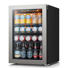 Ca'Lefort - Beverage Refrigerator , 85 Can Mini Freestanding Beverage Fridge 3color LED with Glass Door for Home/Bar - Silver